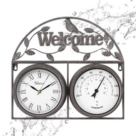 Tulivios 17Inch Large Outdoor Clock,Waterproof Wall Clock with Thermometer,Weatherproof Non-Ticking Quartz Battery Operated Decor Clock for Patio,Garden,Pool,Porch,House Warming Gifts