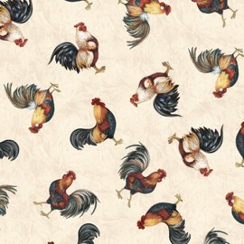 Wilmington Prints - Garden Gate Roosters - Chicken All Over - Cream