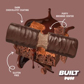 BUILT Bar Puff Protein Bars - Brownie Batter - 17g Protein Snack Bars with Collagen - Calorie Conscious & Gluten Free - 12 Count