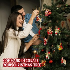 HuYiGGZ 45 Pcs Christmas Crafts Mini Christmas Figures Victorian Style Wood Ornaments Vintage Santa Wood Hanging Signs for Xmas Decor