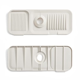 Silicone Faucet Handle Drip Catcher Tray Mat, Silicone Faucet Mat Dish Soap Sponge Holder for Kitchen Sink Accessories Gadgets, Drying Mat for Kitchen Counter Bathroom Kitchen Sink Splash Guard(White)