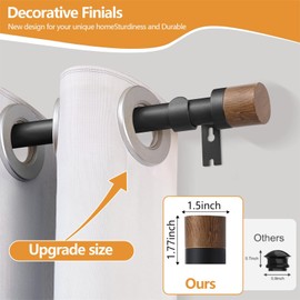 Wood Curtain Rods for Windows 48 to 84 Inches(4-7ft),1 inch Adjustable Window Curtain Rods with Imitation Wood Grain Finials,Heavy Duty Decorative Drapery Rod for Bedroom,Kitchen and patio 2 Pack