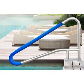 Idzo Pool Rail 55x32 Pool Railing 304 Stainless Steel 250LBS Load Capacity Silver Rustproof Pool Handrail Humanized Swimming Pool Handrail with Blue Grip Cover & M8 Drill Bit & Self-Taping Screws