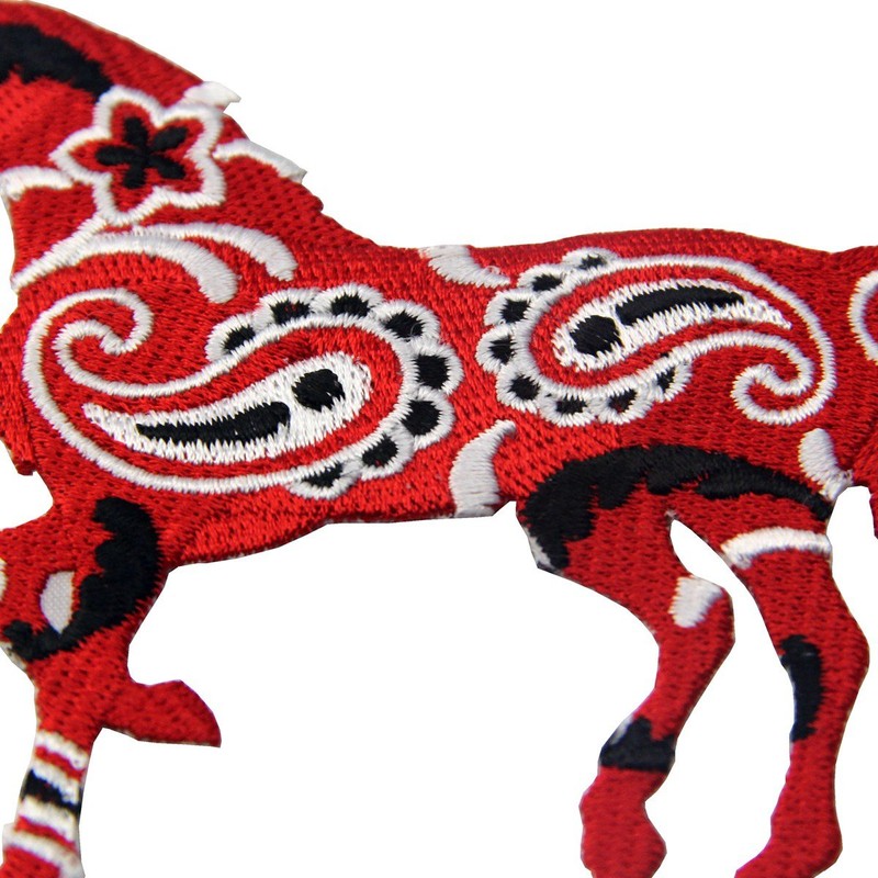 Bandana Paisley Red Horse Patch Embroidered Applique Iron On Sew