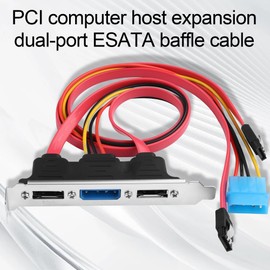 ELFJMZP Dual-Port eSATA Bracket, Desktop SATA to External eSATA Expansion, Middle Molex 4-Pin Power Connector, 2X SATA Cables + Power Cable 45cm, 6Gbps, Fits Standard PCIe Bracket Slot