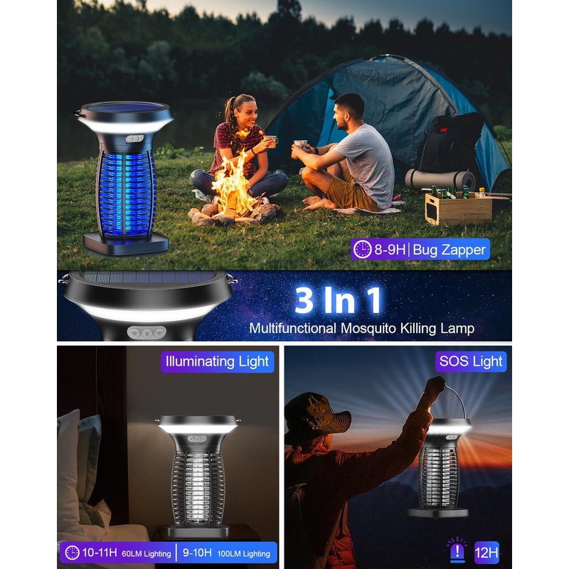 ZECHUAN Solar Bug Zapper Outdoor Waterproof, Portable Pest Control Electric