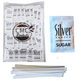 Sugar Packets – 100 Count (2.6g Each) with Stir Stick in Resealable CMC Products Food Safe Bag – Packaged by CMC Products