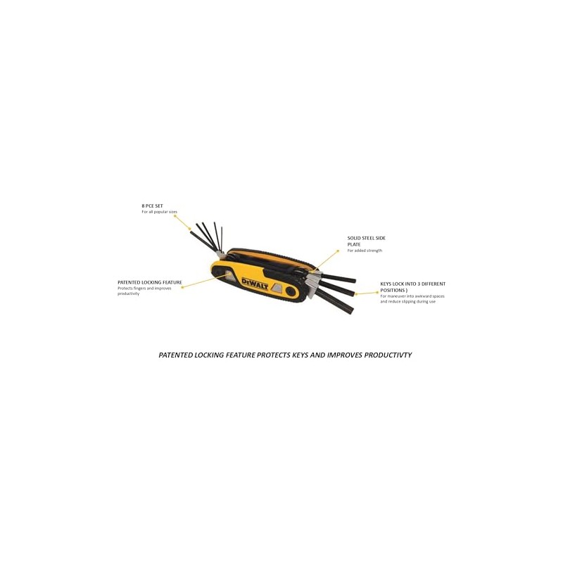 DEWALT Hex Allen Key Set 1.5mm, 2mm, 2.5mm, 3mm, 4mm,