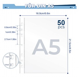 A5 Page Protectors,100 Transparent Plastic Punched Pocket DIN A5,Strong 160 Micron Punched Document Wallet for Folders Filing Wallets Sleeves,Waterproof Clear Pockets for Home,Office,School,Travel