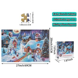 1000 Piece Puzzle for Adults Christmas Snowscape Christmas Puzzle, Santa Claus Snowing Village Scene Christmas Puzzles 1000 Pieces, 27" x 20" Large Christmas Vacation Puzzle Game