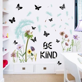 Dandelion Wall Decals Inspiration Wall Quote Be Kind Butterflies Wall Sticker Peel and Stick Wall Decor for Bedroom Classroom Bathroom Living Room