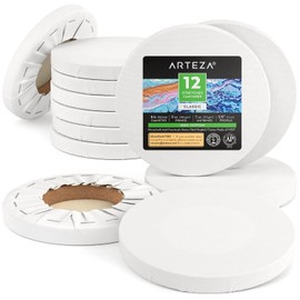 Arteza Paint Canvases for Painting, 12 Pack, 6 Inch Diameter, Round Blank Canvas Bulk, 100% Cotton Stretched Canvas, 8 oz Gesso-Primed, Art Supplies for Adults, for Acrylic Pouring and Oil Painting