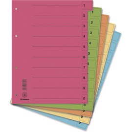 DONAU 8611001-10 Dividers Pack of 50 / Colour: Blue / Cardboard Index Extra Wide Made of Recycled Cardboard / for DIN A4 4-Hole Dividers Dividers Folder Index / Blue Angel / Made in EU