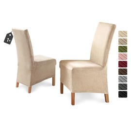 BEAUTEX Chair Cover Sets, EVA Velvet Microfibre Chair Cover Long, Elastic Stretch Cover, Choice of Colours (Cream Set of 1)