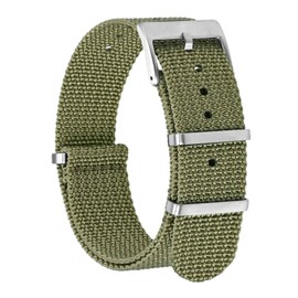 BISONSTRAP Nylon Watch Straps for Men, One-Piece Military Watch Bands, 18mm, Army Green (Silver Buckle)
