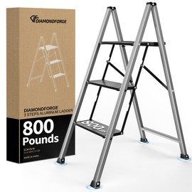DiamondForge 3 Step Ladder,800 lbs Capacity Aluminum Ladder, Folding Step Stool for Adults, Anti-Slip Sturdy and Wide Pedal, Lightweight and Portable Stepladder for Home,Office, Kitchen