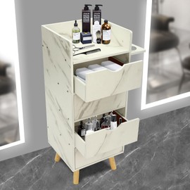 WUSILILU Salon Storage Cabinet, with Hair Dryer Holder, 4 Drawer Storage Cabinet, Barber Salon Storage Cabinet, Raised Table Legs Hair Stylist Station Organizer for Hair Salon (Marbled)