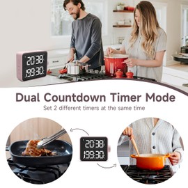 VEWINGL Dual Kitchen Timer Digital – 2-Channel Cooking Timer with Large Screen, Magnetic Back, Loud Alarm, Modern Pink Design for Various Timing Needs