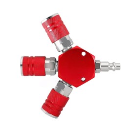 BEANPRECOY 3 Way Air Hose Splitter, Quick Connect Air Hose Splitter, Air Manifold with 3 Steel Couplers and 1/4 Male NPT Plug, Flat Hex Air Compressor Hose Accessories (Red)