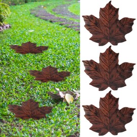 DoubleFill 3 Pcs Maple Leaf Stepping Stone 12 Inch Iron Maple Shaped Foot Step Stone Figurine Decorative Portable Stepping Stone Statue for Garden Lawn Patio Yard Walkway Outdoor Indoor Decor, Brown