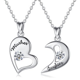 EUDORA Heart Mother Daughter Necklace Double Chain for Women S925 Sterling Silver Double Mom Daughter Pendant for Mama Mother Daughter Jewelry Mother's Day Gift, 45CM