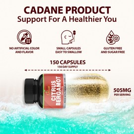 Cadane Citrus Bergamot Supplement Capsules with Berberine, Olive, Guggul, Garlic, Pine Bark, Black Pepper - 150 Caps for 5 Months Supply