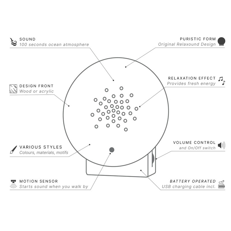 RELAXOUND Original Oceanbox Oak - Modern Nature Sounds Box -