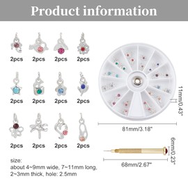 OLYCRAFT 24pcs Nail Jewellery Rings Dangle Nail Art Accessories with Nail Piercing Tool Nail Drill Manual Drill Made of Alloy for Tips, Acrylic, Gels and Decorations