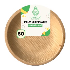 U'reca Organics Eco-Friendly Areca Palm Leaf Round Plates | 5" - Pack of 50 | Perfect for Small-Sized Meals, Breakfast Bowls & Light Lunches | Biodegradable, Sturdy, Plastic-Free