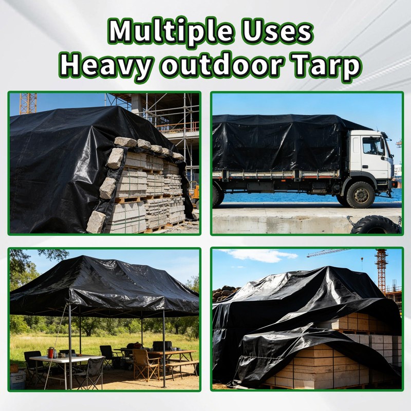 Black Tarps Heavy Duty Waterproof 10x16, 12 Mil Thick, High