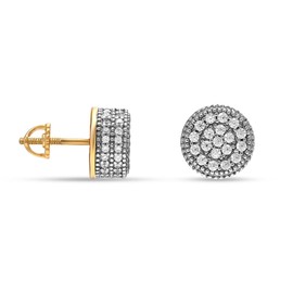 LeCalla 925 Sterling Silver Mens CZ Stud Earrings | 14K Gold-Plated Round Cubic Zirconia Screw Back Men's Earrings - 10MM