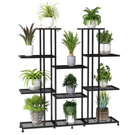 Twhep Heavy Duty Metal Plant Stand, large Multifunctional Plant Stand for Indoor Outdoor, for Tall Large Rack for Living Room Garden Balcony, Black(9 Tier)