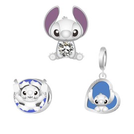 H.ZHENYUE Pendant Charms 925 Sterling Silver Animal Love Heros with Cubic Zirconia for European Bracelets and Necklaces, Jewellery Gift for Christmas, Valentine's Day, Mother's Day, Pack of 3, Silver