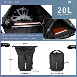 ENJOHOS 20L Bike Pannier Bag Multifunctional Bicycle Backpack Shoulder Bag Waterproof Bike Rear Rack Side Bag Back Seat Carrier Rucksack with Rain Cover, Black