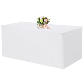 Fitted Tablecloths 48 x 30 Inch, Rectangle Table Clothes for 4 Foot Tables, Washable Polyester Fabric Table Cover for Parties, Wedding, Banquet, Trade Show (White, 4FT)