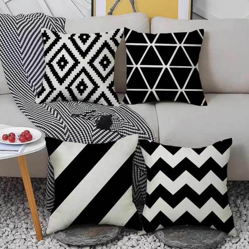 4 PCS Throw Pillow Case Pillows Cushion Cover Black and
