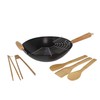 IMUSA 7pc Carbon Steel Nonstick Wok Set with Bamboo Kitchen