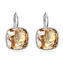 AOBOCO - Aretes de plata esterlina adornados con cristales de Austria, aretes de vidrio cuadrados con corte de cojín, hipoalergénicos, joyería fina de aniversario, cumpleaños, regalos para mujeres,
