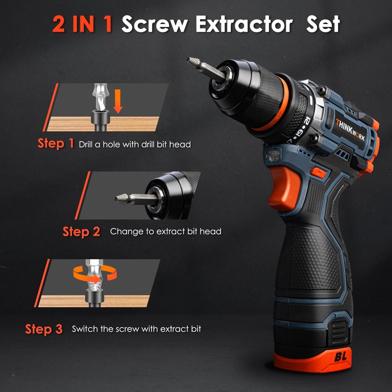 THINKWORK 13Pcs Damaged Screw Extractor Set, Easy Out Bolt Extractor
