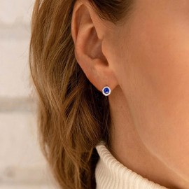 Allereya Vintage Sapphire Crystal Stud Earrings CZ Rhinestone Sapphire Earrings Tiny Blue Gemstone Earrings Gold Minimal Stud Earrings Jewelry for Women and Girls
