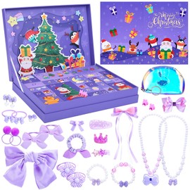 LIHAO Advent Calendar 2024 Girls with 24 Pieces Hair Accessories Jewellery Necklace Bracelets Storage Bag Christmas Advent Calendar for Children 24 Days Countdown Calendar