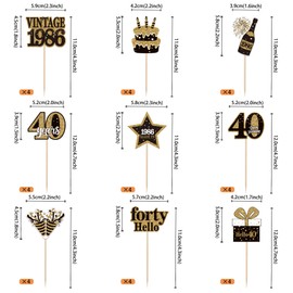 36 pezzi 40° compleanno decorazione torta vintage 1986 cupcake toppers 40 Fabulous numero 1986 Cupcake Picks Happy 40° compleanno anniversario matrimonio festa torta decorazione accessori