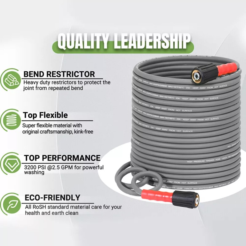 YAMATIC Flexible Durable Pressure Washer Hose 1/4" M22-14mm Quick Connectors