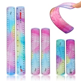SacJkt 6 Pieces Flexible Ruler Set, Ruler 30cm Folding/Ruler 20cm /Ruler 15cm, Colorful Soft Ruler Shatterproof Bendable for School Office Home