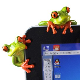 2 Pcs Funny Resin Frogs Decor, 3D Creative Craft Animal Frog Figurine Adorable Office Desk Toy Frog Gift Great for Computer Monitor Desk Decoration