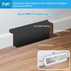 Yaocom 4 Pcs Baseboard Register Vent 15 Inch Duct Opening Size Baseboard Vent Covers Baseboard Diffuser Adjustable Corner Baseboard Return Air Grille for Home Floor Wall Air Flow Control(White)