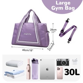 Outplea 30L Gym Bag with Shoe Compartment for Women, Large Travel Duffle Bag with Trolley Sleeve, Gym Tote Bags with Wet Pocket, Carry On Bags for Overnight Weekender Airplane, Purple