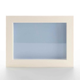 White Wash 20x20 Wood Shadow Box Display Frame with Blue Acid-Free Backing UV Acrylic & Hanging Hardware - with 3/4" Usable Depth - Great Baby Shadow Box Shadowbox