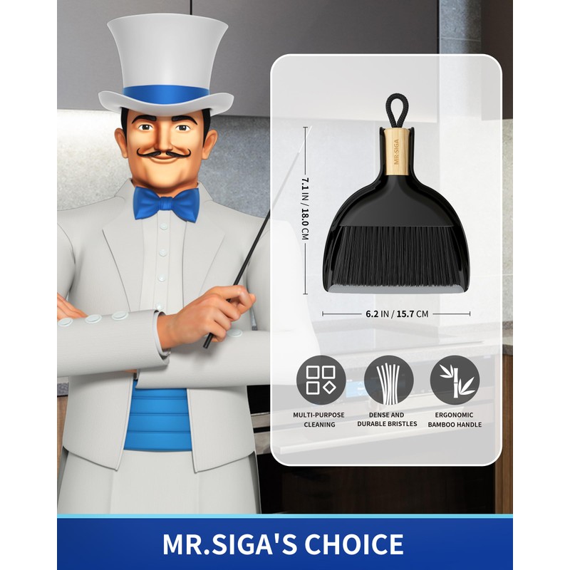 MR.SIGA Dustpan and Brush Sets, Dust Pan and Brush Bamboo