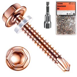 (35Pcs) #12×3"(5.5mm×75mm) Suneke Hex Washer Head Self-Drilling Screws, Gold Zinc Plated Steel, TEK Screws with External Hex Drive, Waterproof Washers, Matching Drill Bit, Organized Box